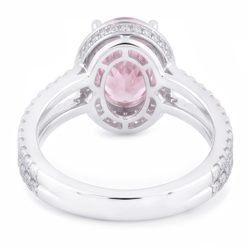 3,73 ct Krappenfassung Halo Pink Edelstein Ovaler Aus der Erde Abgebauter Natürlicher Diamantring
