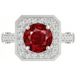 3,75 Karat Roter Rubin Und Aus der Erde Abgebauter Natürlicher Diamanten Ring Weißgold 14K