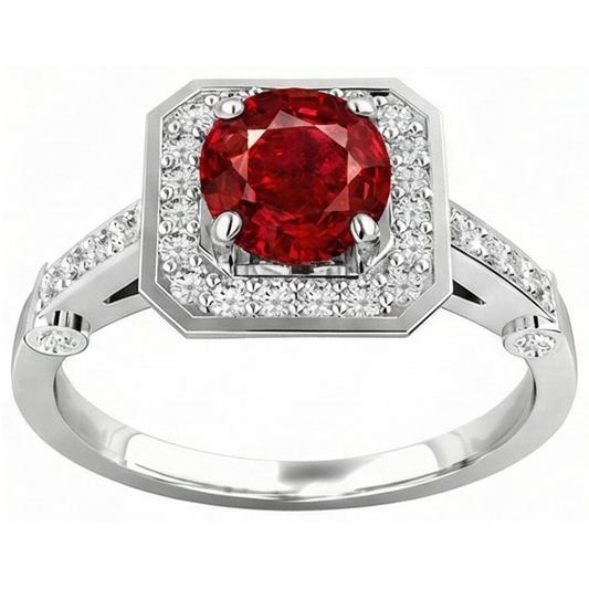 3,75 Karat Roter Rubin Und Aus der Erde Abgebauter Natürlicher Diamanten Ring Weißgold 14K