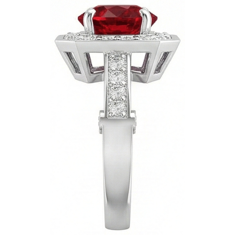 3,75 Karat Roter Rubin Und Aus der Erde Abgebauter Natürlicher Diamanten Ring Weißgold 14K
