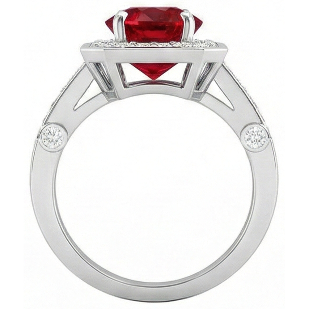 3,75 Karat Roter Rubin Und Aus der Erde Abgebauter Natürlicher Diamanten Ring Weißgold 14K