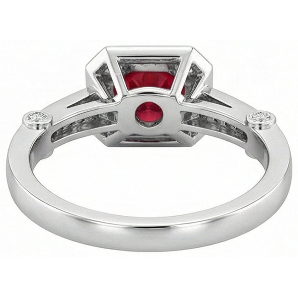 3,75 Karat Roter Rubin Und Aus der Erde Abgebauter Natürlicher Diamanten Ring Weißgold 14K