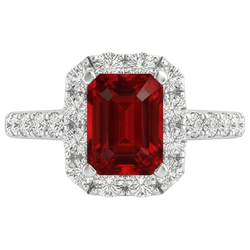 3,75 Karat Smaragdschliff Rubin und runder Aus der Erde Abgebauter Natürlicher Diamanten Ring 14K Weißgold