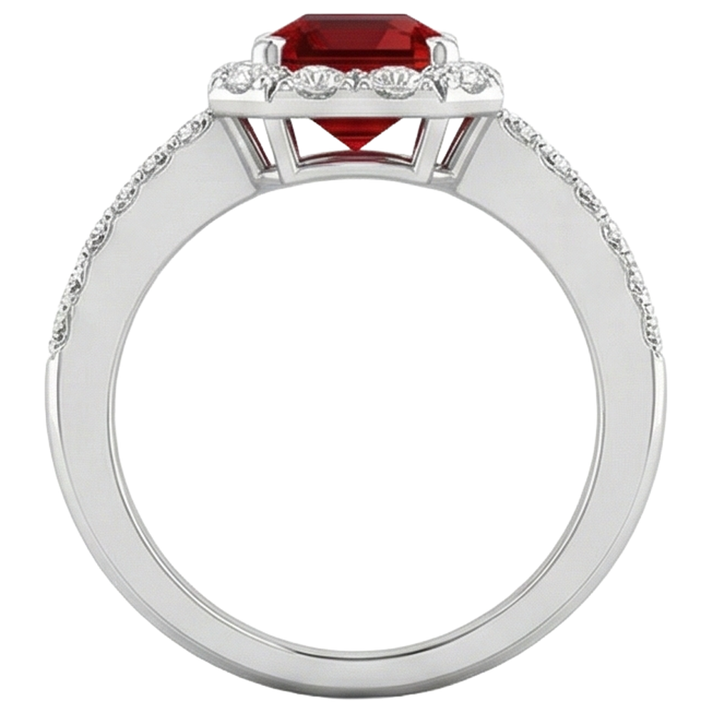 3,75 Karat Smaragdschliff Rubin und runder Aus der Erde Abgebauter Natürlicher Diamanten Ring 14K Weißgold