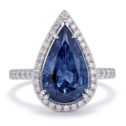 3,75 ct. Birne Runde Aus der Erde Abgebauter Natürlicher Diamanten Ring Edelstein Weißgold