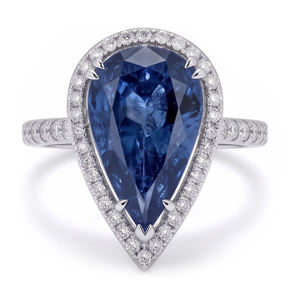 3,75 ct. Birne Runde Aus der Erde Abgebauter Natürlicher Diamanten Ring Edelstein Weißgold
