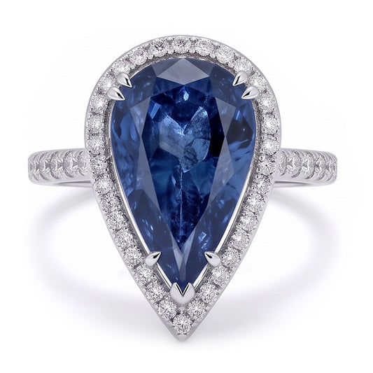 3,75 ct. Birne Runde Aus der Erde Abgebauter Natürlicher Diamanten Ring Edelstein Weißgold