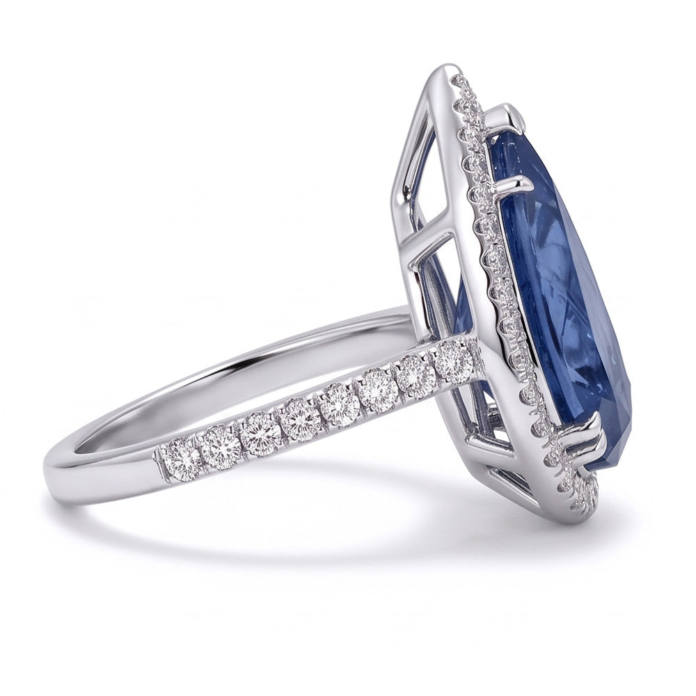 3,75 ct. Birne Runde Aus der Erde Abgebauter Natürlicher Diamanten Ring Edelstein Weißgold