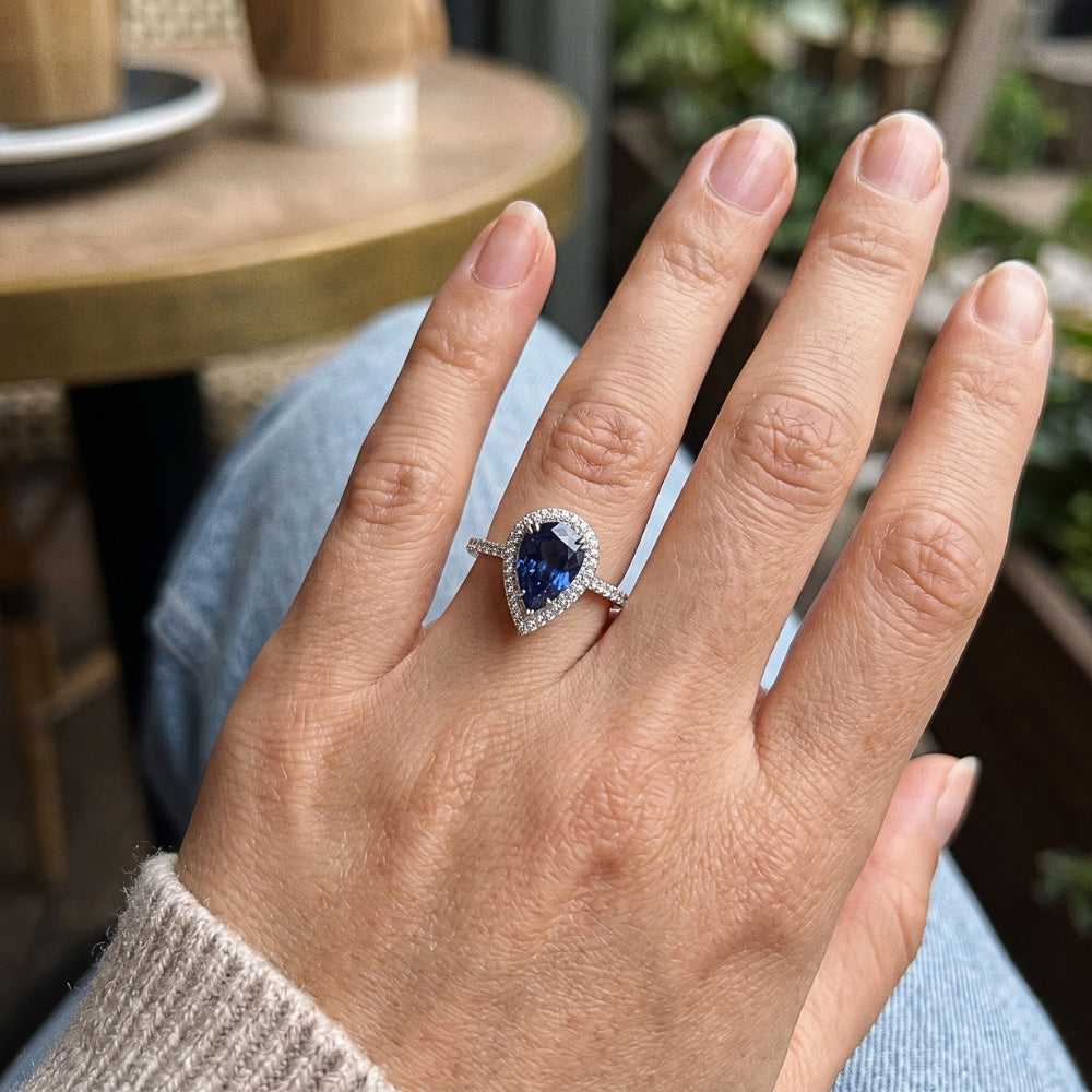 3,75 ct. Birne Runde Aus der Erde Abgebauter Natürlicher Diamanten Ring Edelstein Weißgold