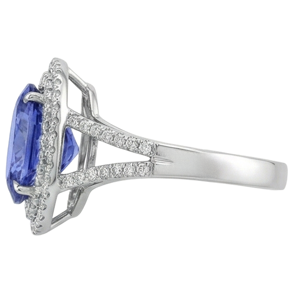 3,80 ct. Tansanit im Rundschliff mit Aus der Erde Abgebauter Natürlicher Diamanten Ehering Gold Weiß