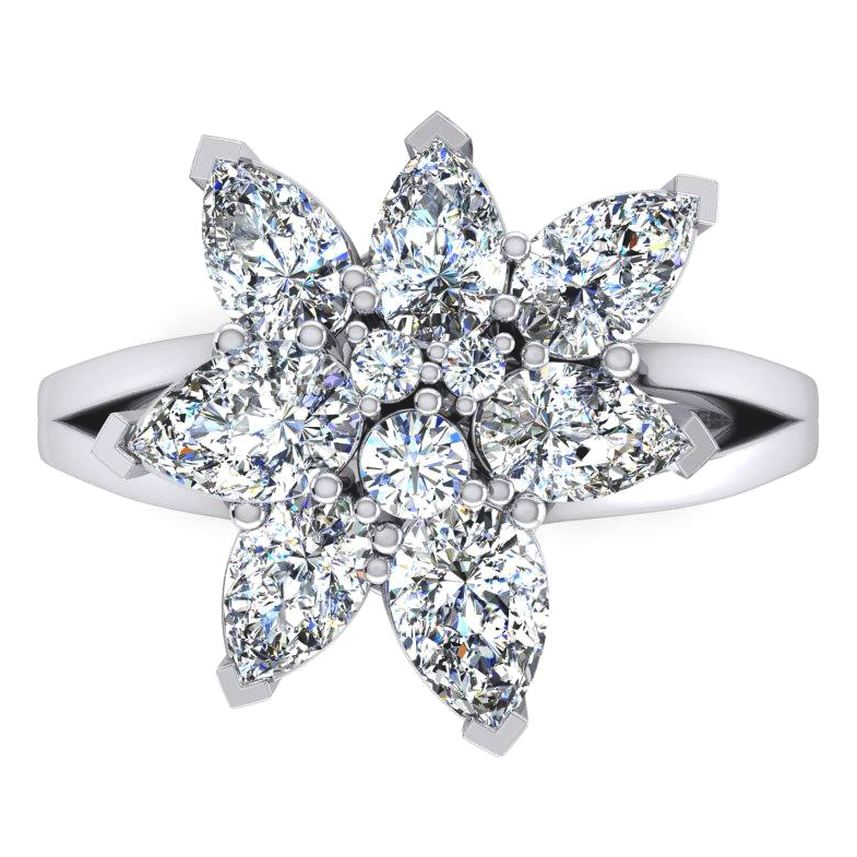 3 Karat Diamant Cluster Ring Birnen Schliff Gold 14K Schmuck Fur Damen