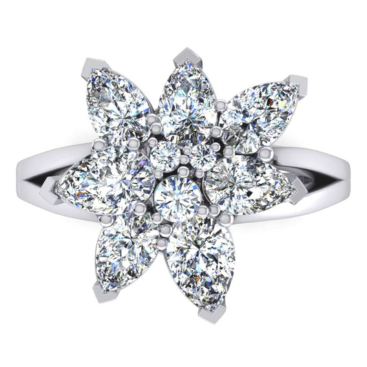 3 Karat Diamant Cluster Ring Birnen Schliff Gold 14K Schmuck Fur Damen