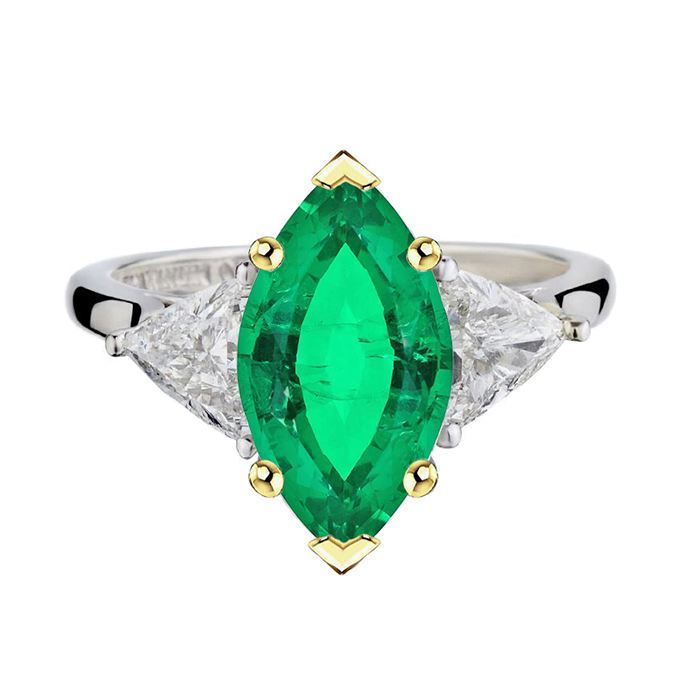 Edelstein-Ring Bicolor 14K Gold mit Smaragd – Hauptansicht