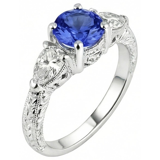4.01 Ct Ehering Sri Lanka Saphir Trillion Aus der Erde Abgebauter Natürlicher Diamanten 3-Stein