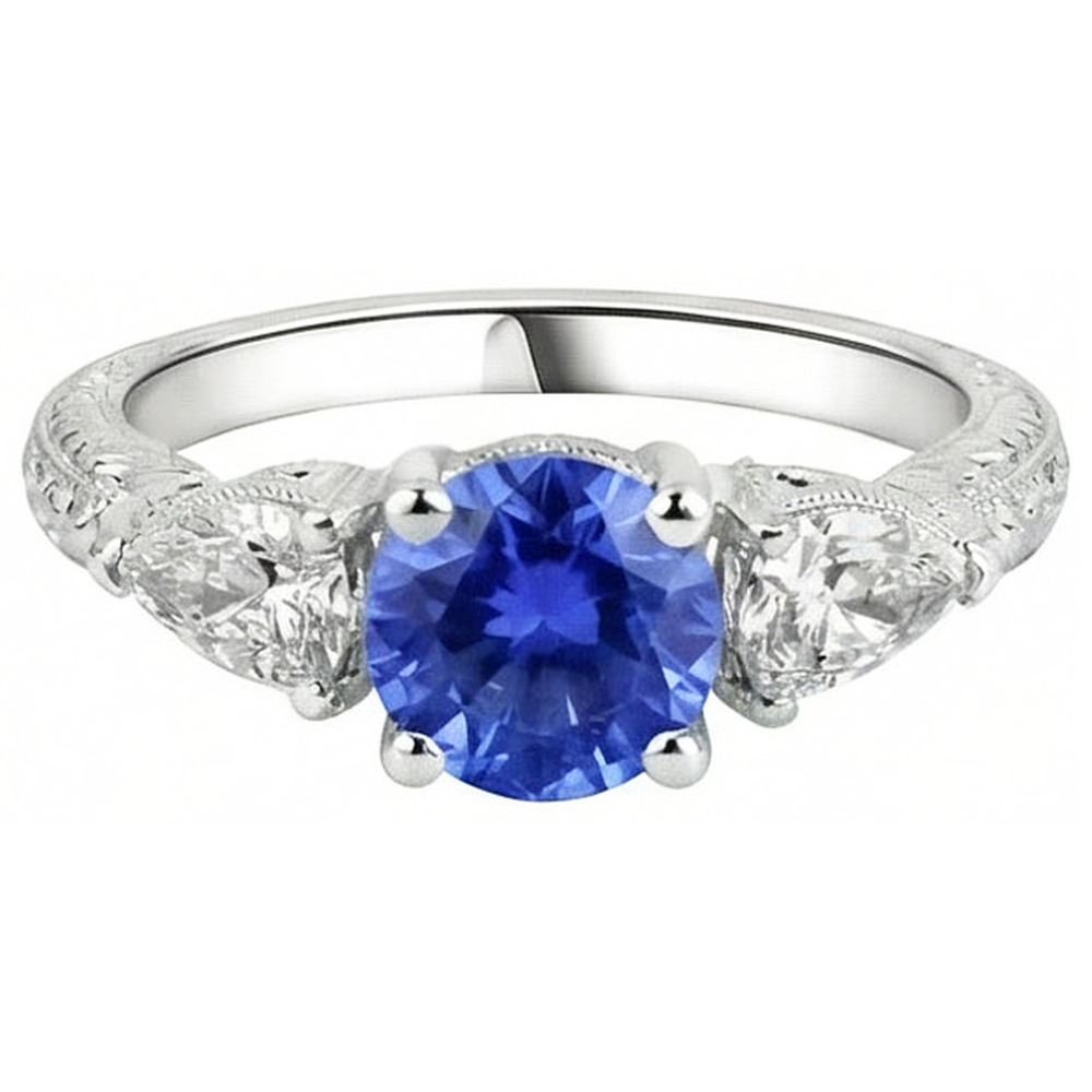 4.01 Ct Ehering Sri Lanka Saphir Trillion Aus der Erde Abgebauter Natürlicher Diamanten 3-Stein