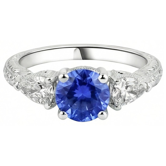 4.01 Ct Ehering Sri Lanka Saphir Trillion Aus der Erde Abgebauter Natürlicher Diamanten 3-Stein