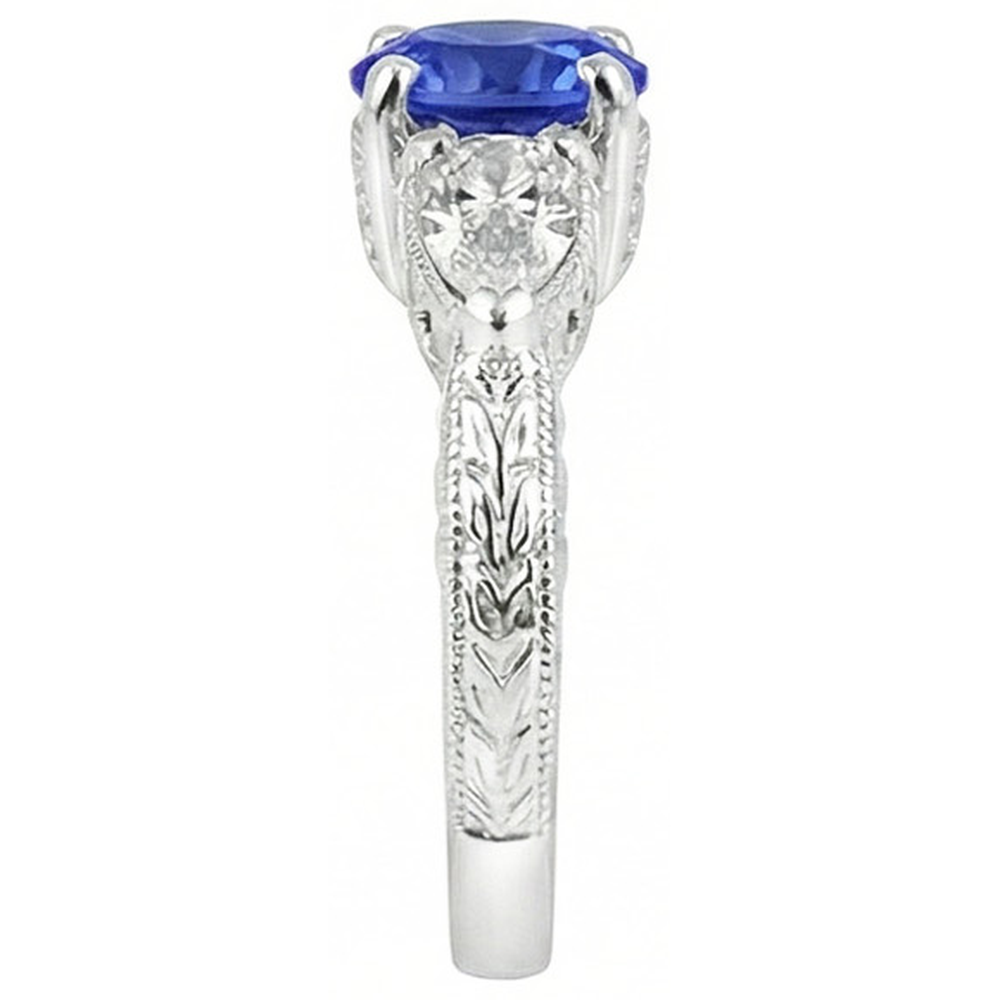 4.01 Ct Ehering Sri Lanka Saphir Trillion Aus der Erde Abgebauter Natürlicher Diamanten 3-Stein