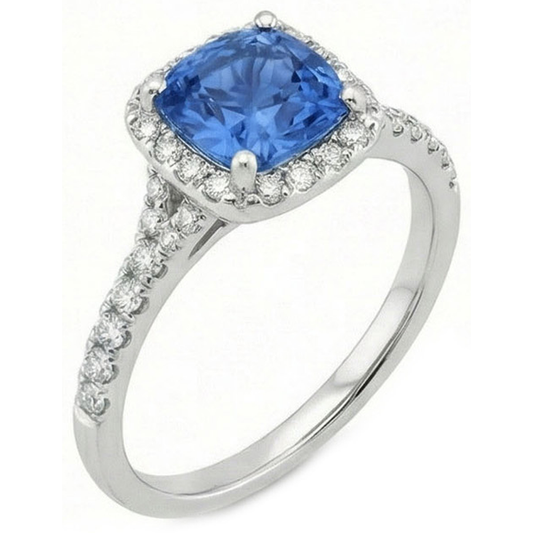 4.10 ct Kissen Sri Lankan Saphir und runder Aus der Erde Abgebauter Natürlicher Diamanten Ring Weißgold