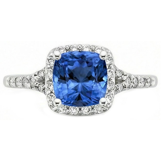 4.10 ct Kissen Sri Lankan Saphir und runder Aus der Erde Abgebauter Natürlicher Diamanten Ring Weißgold
