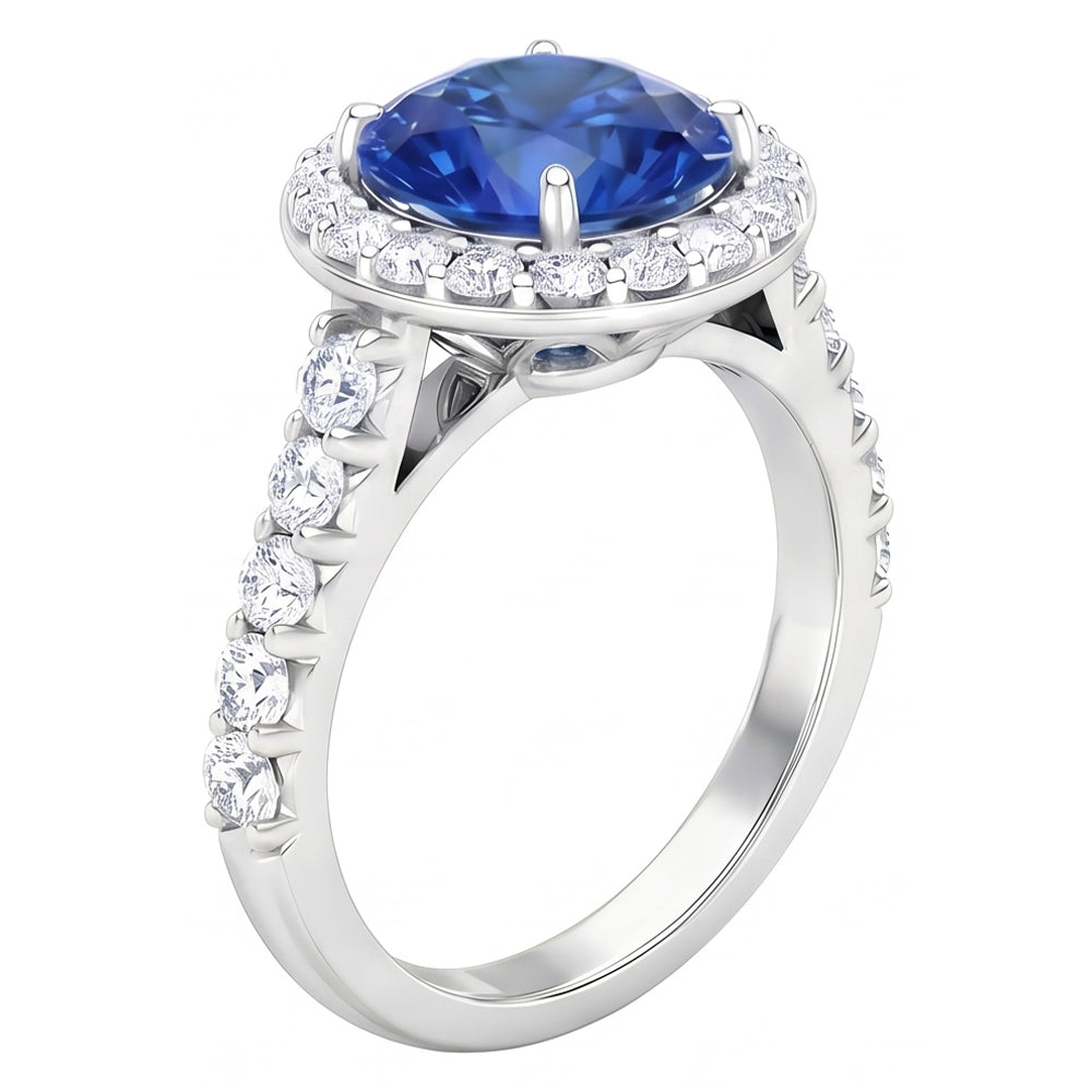 4.25 Karat Krappenset Saphir und Aus der Erde Abgebauter Natürlicher Diamanten Ring Weißgold 14K