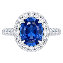 4.25 Karat Krappenset Saphir und Aus der Erde Abgebauter Natürlicher Diamanten Ring Weißgold 14K