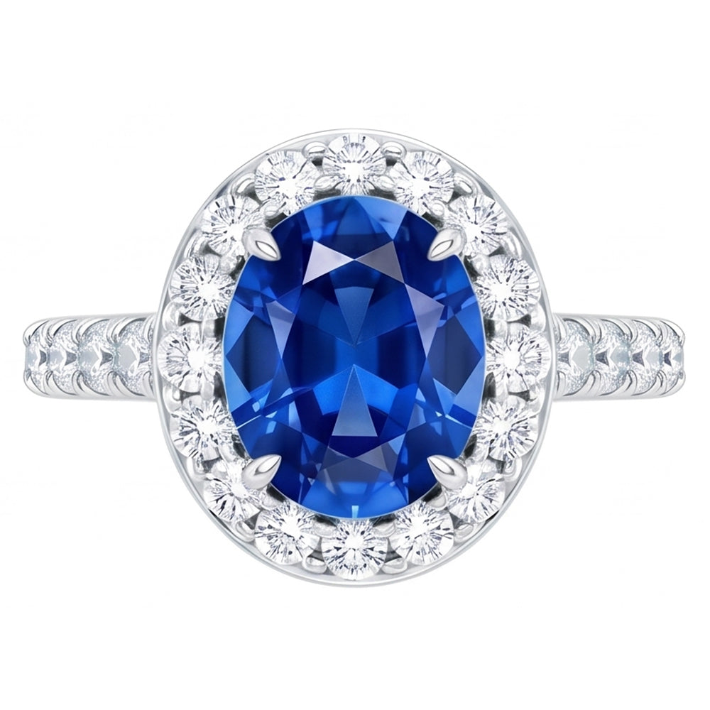 4.25 Karat Krappenset Saphir und Aus der Erde Abgebauter Natürlicher Diamanten Ring Weißgold 14K