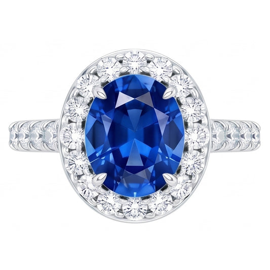 4.25 Karat Krappenset Saphir und Aus der Erde Abgebauter Natürlicher Diamanten Ring Weißgold 14K