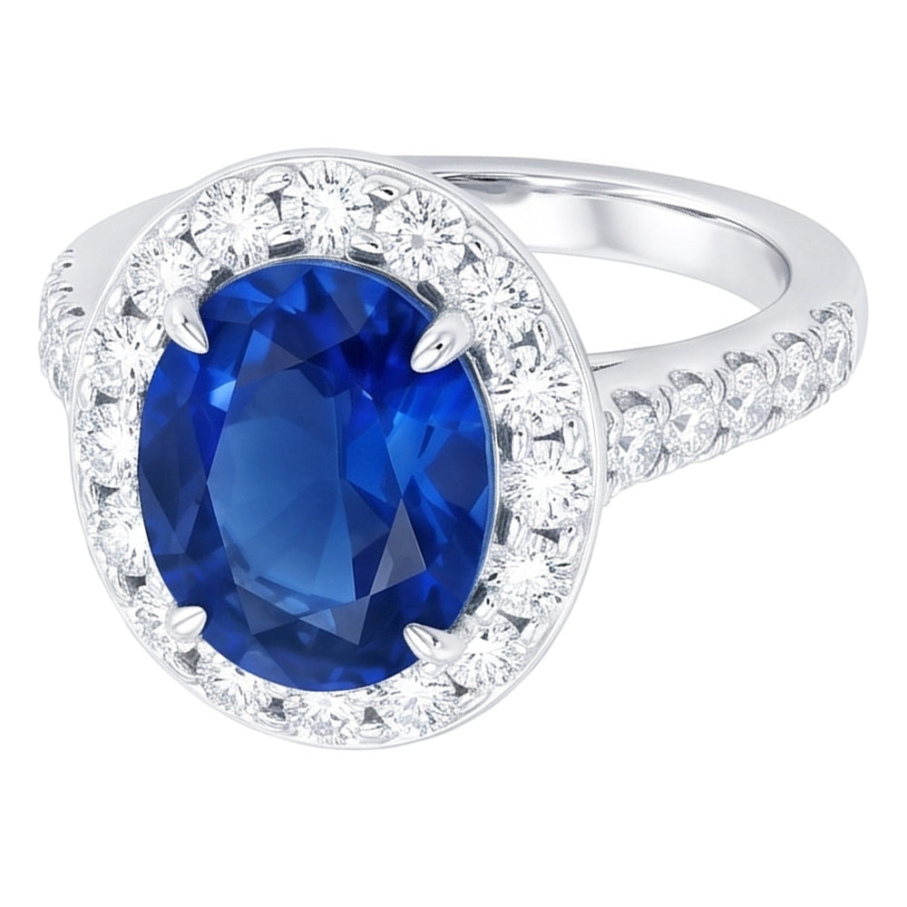 4.25 Karat Krappenset Saphir und Aus der Erde Abgebauter Natürlicher Diamanten Ring Weißgold 14K