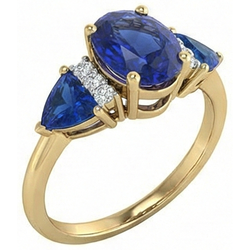 4.26 ct. Ovaler Trillion Ceylon Ring mit Saphir und Aus der Erde Abgebauter Natürlicher Diamanten 3 Stein