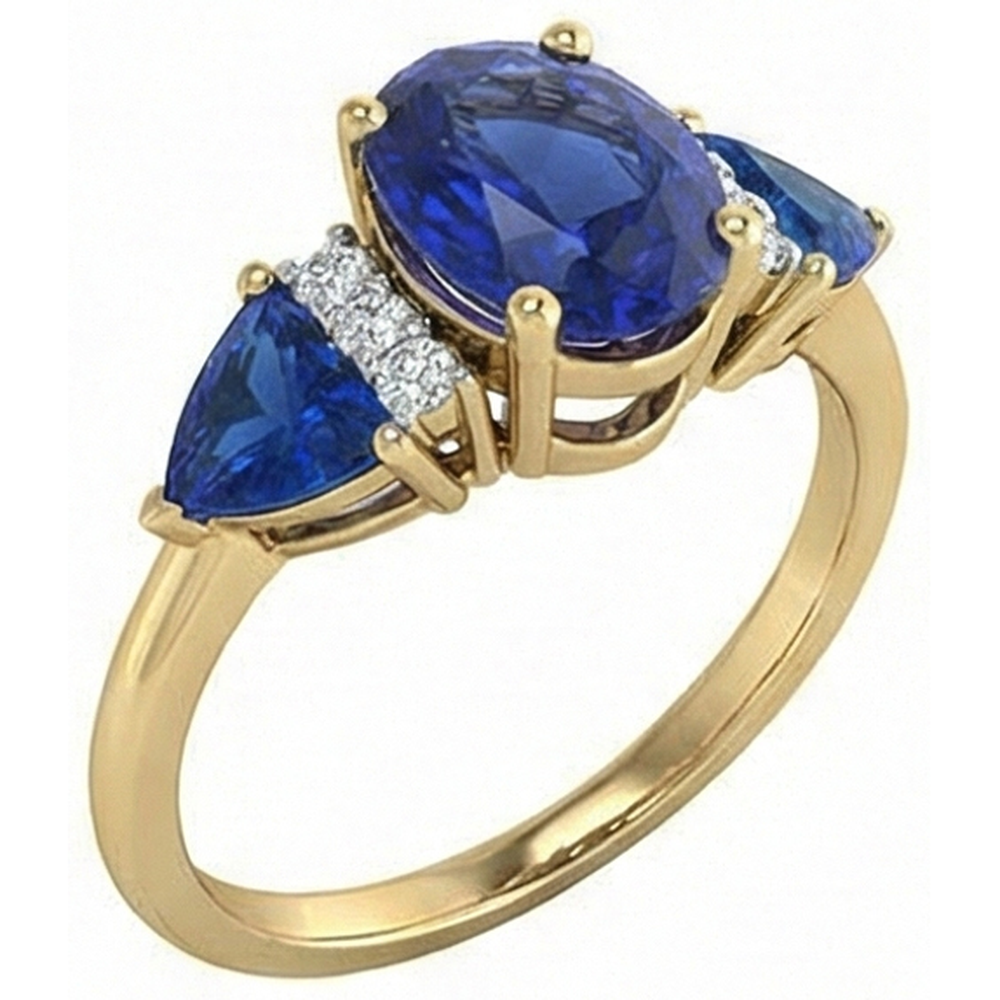 4.26 ct. Ovaler Trillion Ceylon Ring mit Saphir und Aus der Erde Abgebauter Natürlicher Diamanten 3 Stein