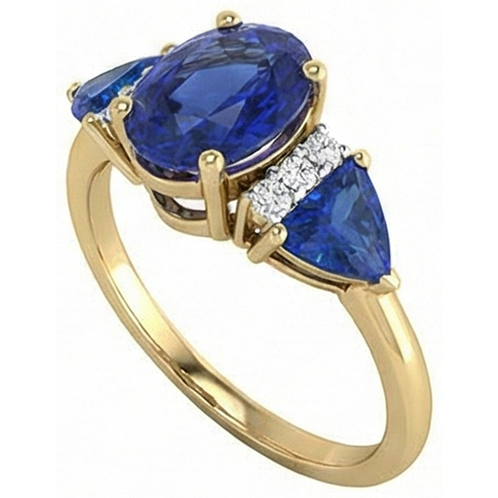 4.26 ct. Ovaler Trillion Ceylon Ring mit Saphir und Aus der Erde Abgebauter Natürlicher Diamanten 3 Stein