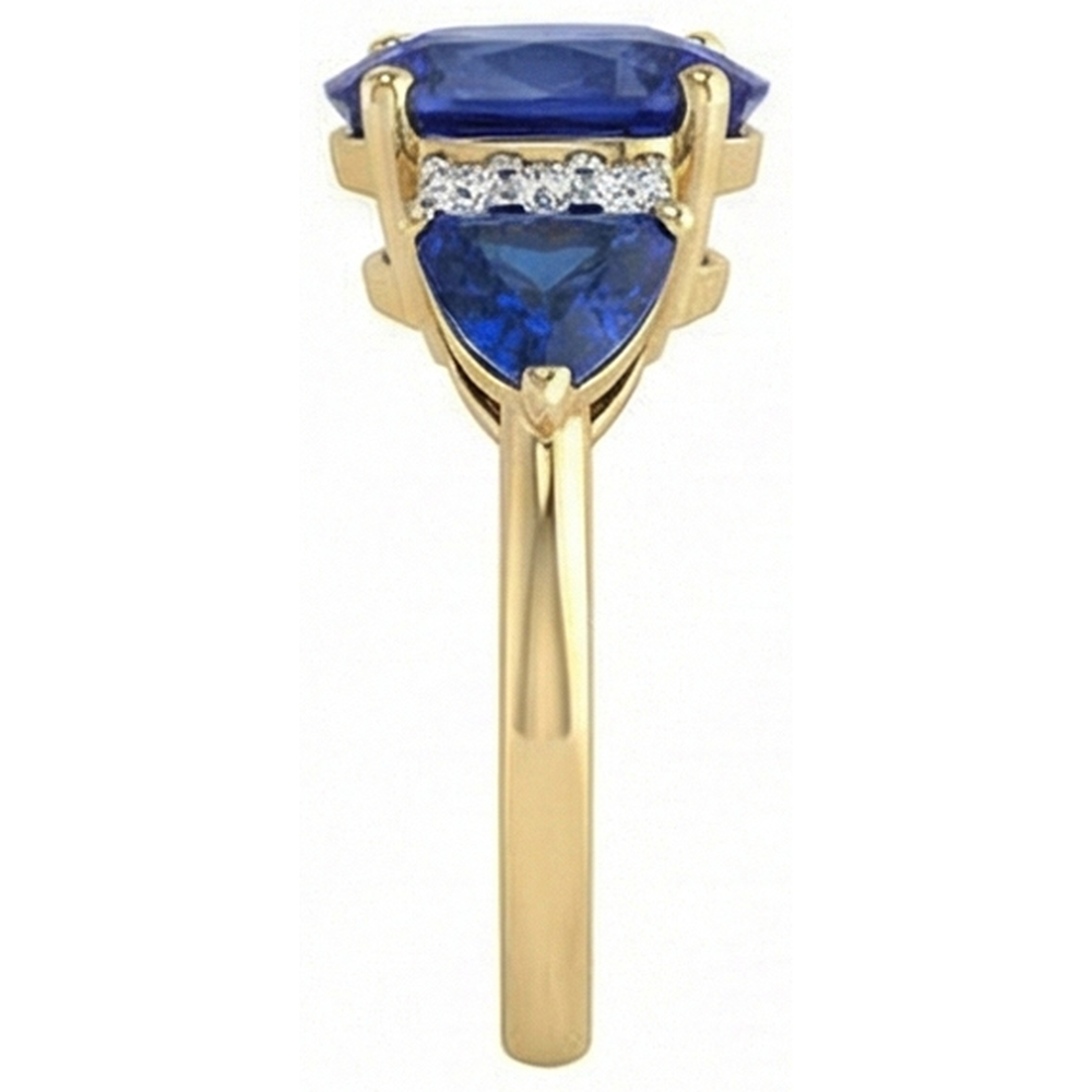 4.26 ct. Ovaler Trillion Ceylon Ring mit Saphir und Aus der Erde Abgebauter Natürlicher Diamanten 3 Stein
