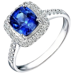 4.30 Ct Ringkissen Ceylon Blauer Saphir Und Runde Aus der Erde Abgebauter Natürlicher Diamanten