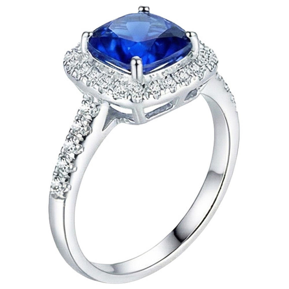 4.30 Ct Ringkissen Ceylon Blauer Saphir Und Runde Aus der Erde Abgebauter Natürlicher Diamanten