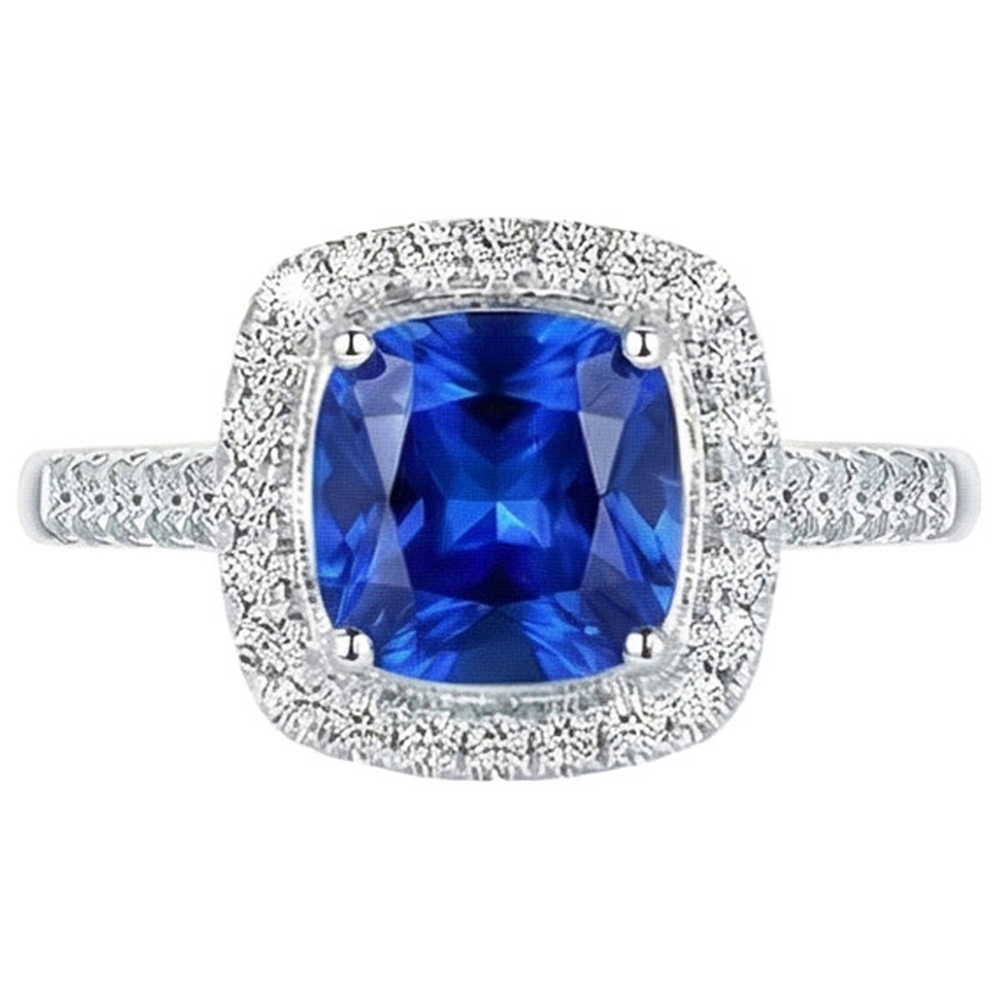 4.30 Ct Ringkissen Ceylon Blauer Saphir Und Runde Aus der Erde Abgebauter Natürlicher Diamanten