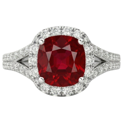 4.35 Karat Halo Rubin und Aus der Erde Abgebauter Natürlicher Diamanten Ring Split Shank Weißgold 14K