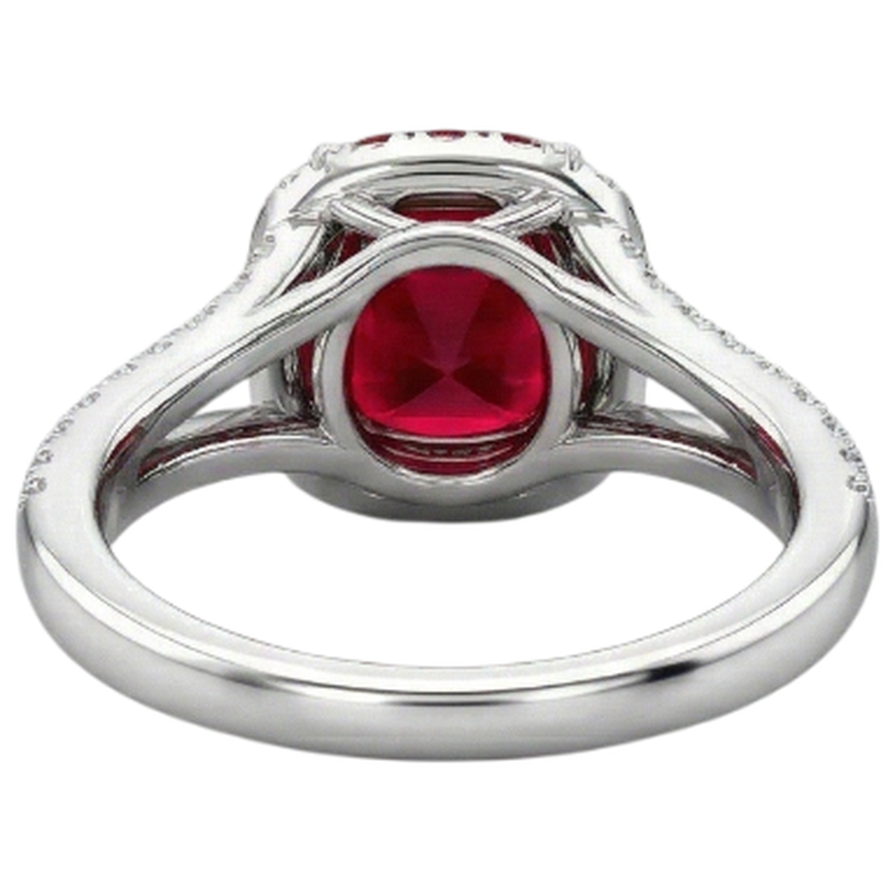 4.35 Karat Halo Rubin und Aus der Erde Abgebauter Natürlicher Diamanten Ring Split Shank Weißgold 14K