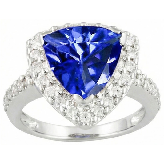 4.45 ct. Trillion srilankischer Saphir-Aus der Erde Abgebauter Natürlicher Diamant-Ring Solitär-Akzente
