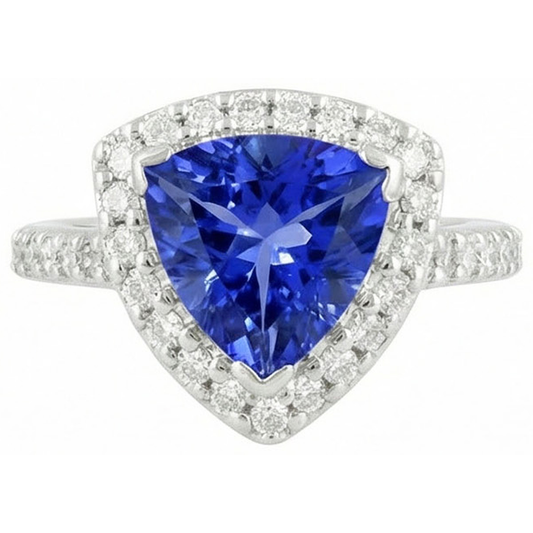4.45 ct. Trillion srilankischer Saphir-Aus der Erde Abgebauter Natürlicher Diamant-Ring Solitär-Akzente