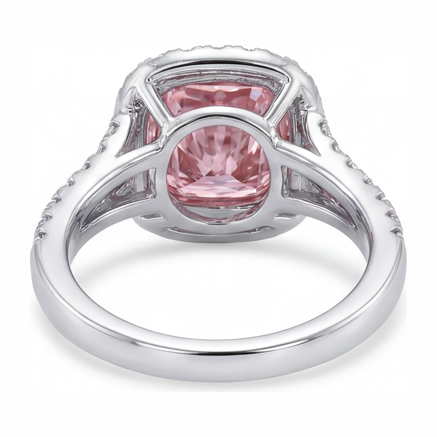 Im Labor gezüchteter rosa Diamantring 4,5 Karat Kissenschliff Halo 14 Karat Weißgold