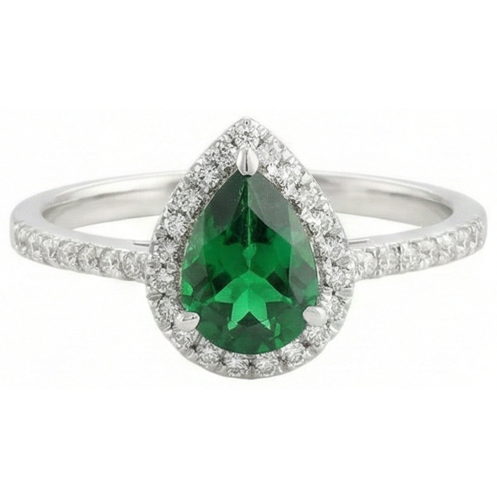 4.50 Karat Grüner Smaragd mit Aus der Erde Abgebauter Natürlicher Diamanten Ring Weißgold 14K