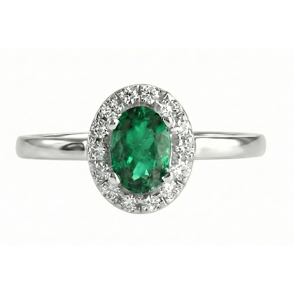4.50 Karat Ovaler Grün Smaragd-Edelstein-Aus der Erde Abgebauter Natürlicher Diamant-Ring Weißgold 14K