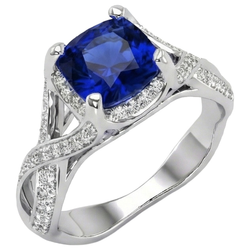 4.50 Karat srilankischer Saphir mit Aus der Erde Abgebauter Natürlicher Diamanten Ring Weißgold 14K