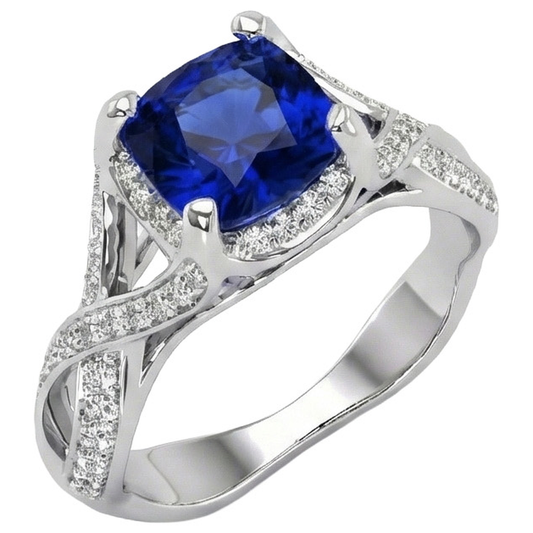 4.50 Karat srilankischer Saphir mit Aus der Erde Abgebauter Natürlicher Diamanten Ring Weißgold 14K