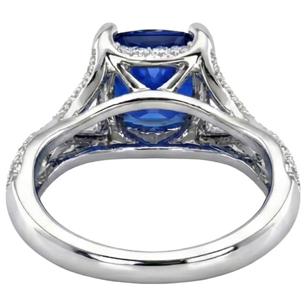 4.50 Karat srilankischer Saphir mit Aus der Erde Abgebauter Natürlicher Diamanten Ring Weißgold 14K