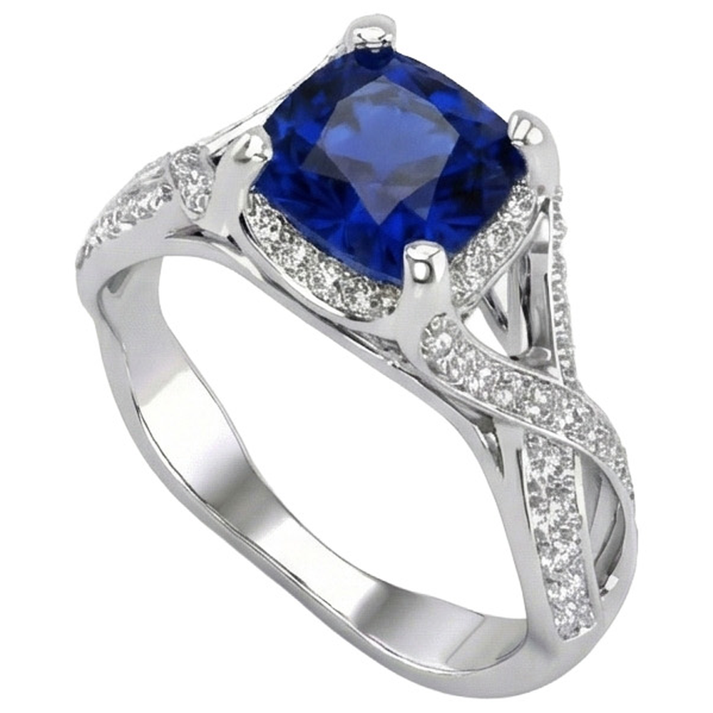 4.50 Karat srilankischer Saphir mit Aus der Erde Abgebauter Natürlicher Diamanten Ring Weißgold 14K