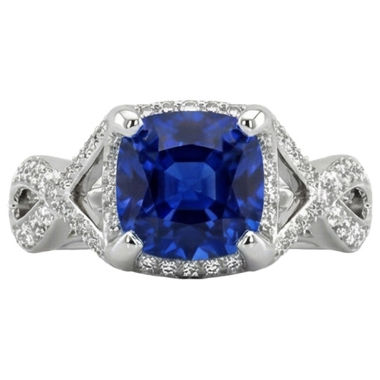 4.50 Karat srilankischer Saphir mit Aus der Erde Abgebauter Natürlicher Diamanten Ring Weißgold 14K