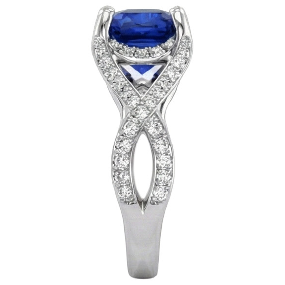 4.50 Karat srilankischer Saphir mit Aus der Erde Abgebauter Natürlicher Diamanten Ring Weißgold 14K