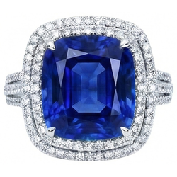 4.50 ct Kissen Ceylon blauer Saphir und runder Aus der Erde Abgebauter Natürlicher Diamant-Verlobungsring