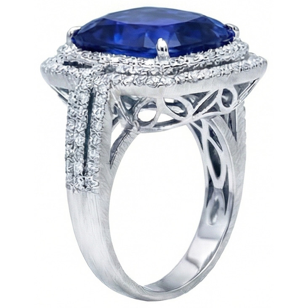 4.50 ct Kissen Ceylon blauer Saphir und runder Aus der Erde Abgebauter Natürlicher Diamant-Verlobungsring